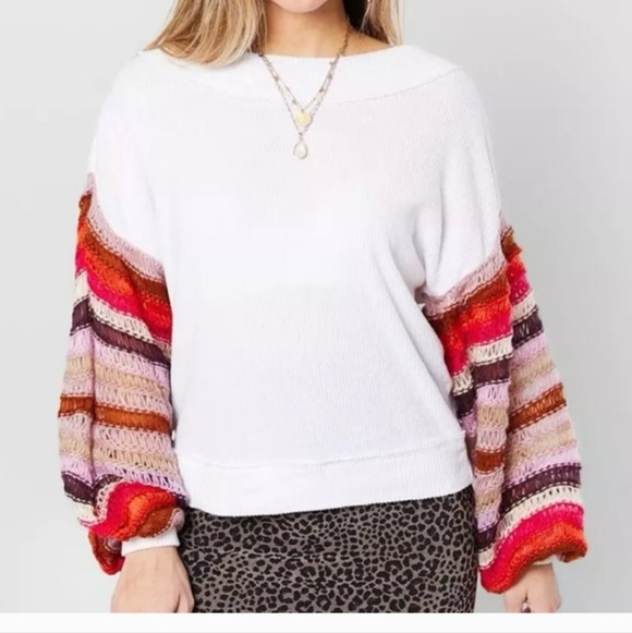 EUC We The Free Cha Cha Crochet Sweater Waffle Knit Oversized Size S Crochet - Picture 4 of 13